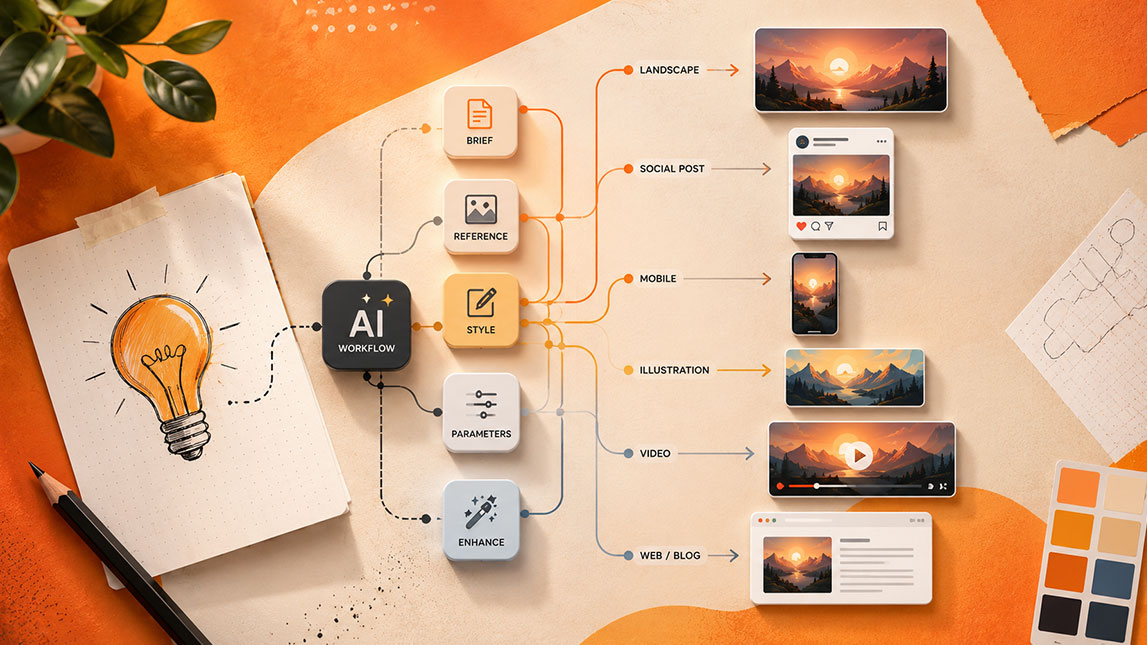 AI workflows for repurposing one idea into multiple visuals